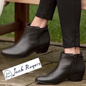Jack‎ Rogers Bailey Classic Black Genuine Leather Scalloped Trim Ankle Booties 6